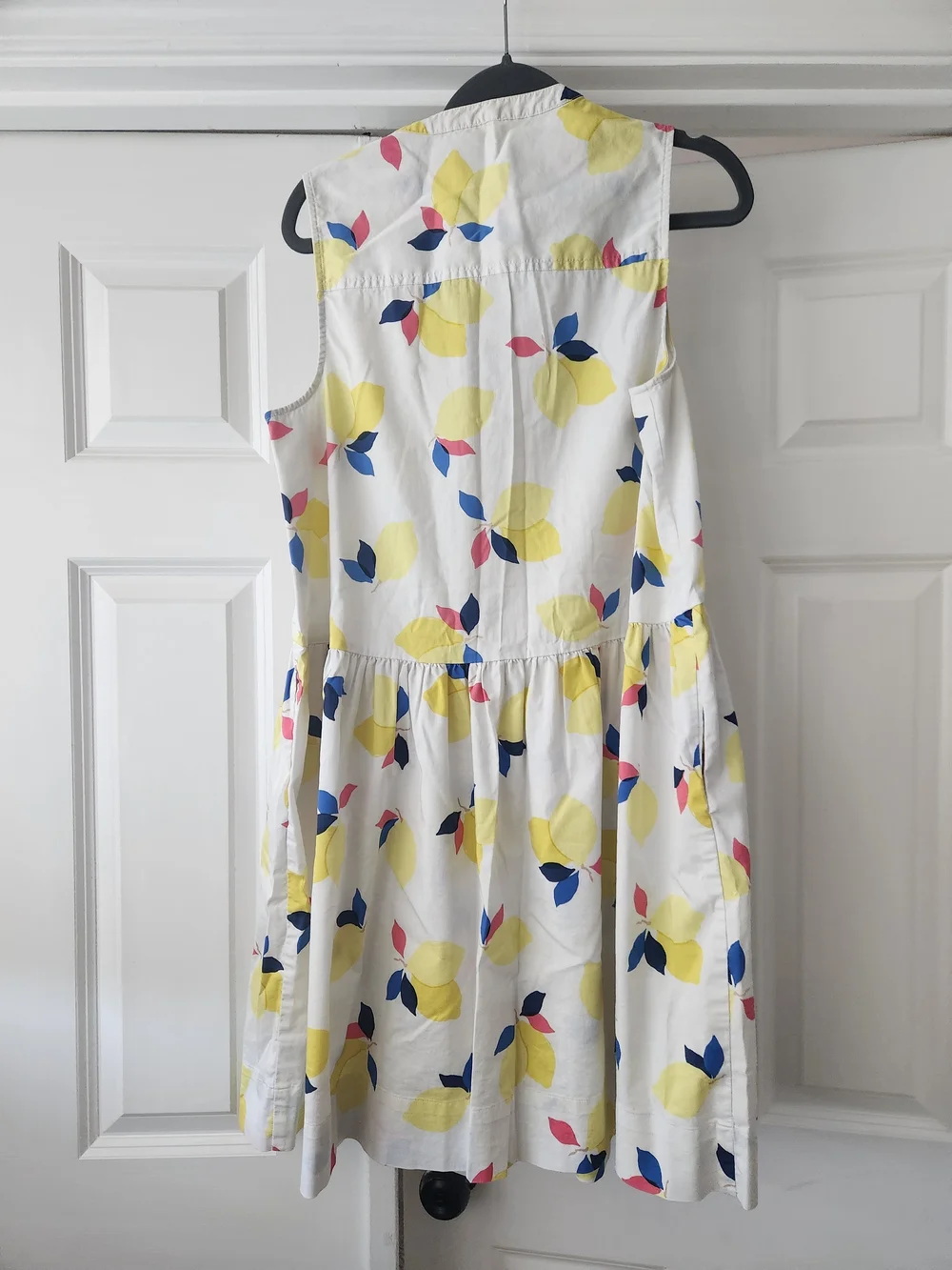 kate spade White Sleeveless Lemon Floral Cotton Shirt Dress (Large)